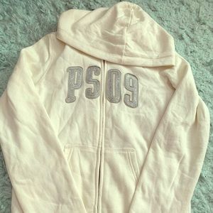 girls cream zip-up sweater